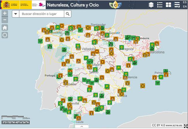 Pantalla principal del 'Visualizador de Naturaleza, Cultura y Ocio'.