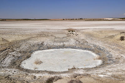 Charca cubierta por una costra de sal en el complejo lagunar de Peñahueca (Villacañas, Toledo). Foto: Xiomara Cantera.