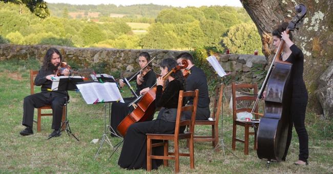 Un quinteto de cuerda actúa al aire libre en el festival de música Festiulloa (foto: Sandra Goded).