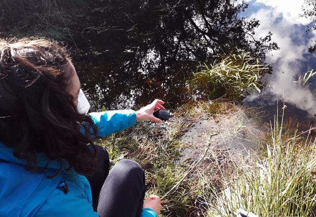 Momento de la liberación el pasado otoño de un galápago europeo en el Parque Regional de la Cuenca Alta del Manzanares (foto: Grefa).