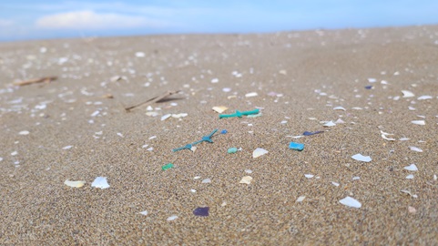 Restos de microplásticos en una playa del Delta del Ebro.