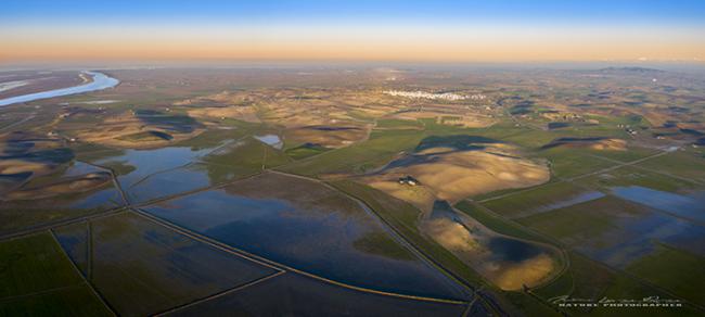 Panorámica de las marismas de Trebujena, inundadas tras un episodio de lluvias en 2021 (foto: Antonio López).