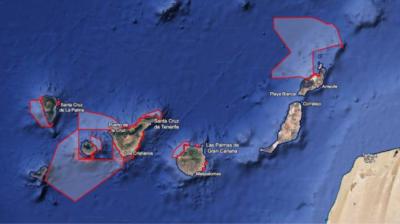 Mapa de los nuevos espacios marinos proyectados en el archipiélago canario.